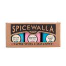 SpiceWalla salt packaging with three salt containers on a white background