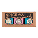 The Spicewalla Salt Collection 3 Pack includes Sicilian Sea Salt, Himalayan Pink Salt, and Mediterranean Flake Salt in a brown box. Ideal as finishing salts for any dish from the premium brand Spicewalla.