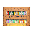 The Spicewalla Signature Blends 10-Pack features ten colorful spice tins in a boldly branded brown box with black illustrations and a window, making it the perfect global seasoning gift set from Spicewalla.