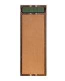The Folded Steel Stropping Block features a natural leather strop on a hardwood base with decorative light and dark wood stripes, evoking the classic look of vintage stropping blocks.