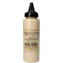 A squeeze bottle of Terrapin Ridge Farms Avo Aioli Roasted Garlic Squeeze with a black nozzle cap and a label noting its vegan recipe made with avocado oil.