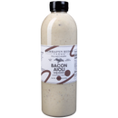 A clear plastic quart bottle of Terrapin Ridge Farms Bacon Aioli with a black cap and white label. This creamy, off-white aioli with seasoning flecks is ideal as a smoky sandwich spread or burger condiment.