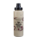 A bottle of Terrapin Ridge Farms Bacon Aioli Squeeze with a black flip-top cap contains beige smoky bacon sauce with seasoning specks and a clear label, from the brand Terrapin Ridge Farms.