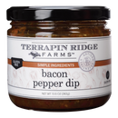Terrapin Ridge Farms Bacon Pepper Dip in a 13.5 oz jar with a black lid and white label—featuring “Simple Ingredients” and “Gluten Free”—makes a perfect appetizer spread.