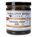 Terrapin Ridge Farms Balsamic Onion Jam, an 11 oz caramelized onion spread, is gluten-free and vegan. Ideal for burgers, sandwiches, or cheese boards, it features simple ingredients for a delicious addition to any meal.