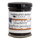Terrapin Ridge Farms Blueberry Bourbon Pecan Jam - 2oz is a gourmet, gluten-free, vegan jam in a glass jar with a stylish white label accented in blue and orange—perfect for charcuterie boards.