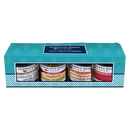 A teal gift box with four jars of Terrapin Ridge Farms Everyday Mini Hot Pepper Bacon Jam—perfect for charcuterie boards or thoughtful gifting.
