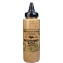 A bottle of Terrapin Ridge Farms Everything Aioli Garnishing Squeeze with a black cap and creamy yellow, spice-flecked all-purpose sauce; the label displays the Terrapin Ridge Farms brand and product details.