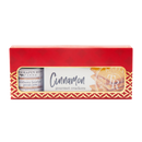 Terrapin Ridge Farms Holiday Snack Pack features Blueberry Bourbon Pecan Jam and cinnamon gourmet crackers in a red box with a gold pattern and clear window—making it a perfect gourmet gift.