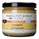 A 10.58 oz (300g) glass jar of Terrapin Ridge Farms Hoppin' Jalapeno Dip with a yellow label, gluten-free tag, and "Simple Ingredients"—perfect as a creamy southwest or jalapeno dip.