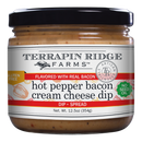 Terrapin Ridge Farms Hot Pepper Bacon Cream Cheese Dip blends real bacon flavor and a spicy kick in a gluten-free recipe. Packed in a 12.5 oz (354g) jar with beige, red, and white accents, this dip delivers bold, classic bacon jam taste.