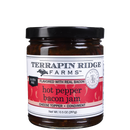 Terrapin Ridge Farms Hot Pepper Bacon Jam is a gourmet, gluten-free jam made with real bacon. Perfect for charcuterie, cheese, or as a condiment. Net weight: 10.5 oz (297g).