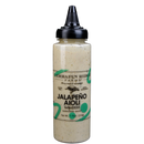A clear plastic squeeze bottle of Terrapin Ridge Farms Jalapeno Aioli Squeeze Garnishing Sauce with a black cap, beige speckled sauce, and green label accents. Net weight: 7.75 oz (219g).