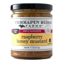 Terrapin Ridge Farms Raspberry Honey Mustard, gluten free in an 11 oz (311g) glass jar with a black lid and yellow, white, and black label—a sweet gourmet mustard perfect for mustard lovers.