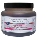 Terrapin Ridge Farms Raspberry Peach Chipotle Sauce, gluten free with simple ingredients. Enjoy its sweet heat as a cheese topper or BBQ glaze. Net weight: 42 oz (1190g).