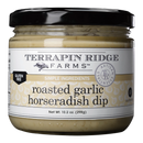 Terrapin Ridge Farms Roasted Garlic Horseradish Dip (10.2 oz/298g) features a beige label with gluten-free symbols and simple ingredients. This savory dip is ideal as a bold sandwich spread.