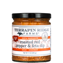 Terrapin Ridge Farms Roasted Red Pepper & Feta Dip comes in a 9 oz (255 g) jar with a black lid and white label with orange accents. This savory, gluten-free dip is perfect as a Mediterranean appetizer.