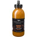 A 16 oz bottle of Terrapin Ridge Farms Sweet Heat Grill & Wing Squeeze, featuring an orange speckled sauce and black squeeze cap, with a black label accented in red—ideal as a BBQ or wing sauce.