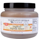 A 41-oz jar of Terrapin Ridge Farms Tropical Tequila sauce, a sweet-heat glaze with pineapple, mango, and coconut. Gluten-free and features nutrition facts and ingredients on a white label. Brand: Terrapin Ridge Farms.