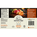 A vibrant label for Texan Heartland Honey Ginger Mango Habanero Hot Sauce by Texan Heartland, a mild-medium spicy-sweet condiment, displays nutrition facts, ingredients, barcode, branding, mangoes, and habanero peppers.