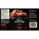 Texan Heartland Roasted Onion & Garlic Reaper Hot Sauce label features nutrition facts, ingredients, serving ideas, barcode, and images of garlic, onion, and red chili peppers—all on a black background for this ultra-hot Texan Heartland sauce.