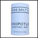 Texas Salt Co. Chipotle Cocktail Beer Salt comes in a white cylindrical 4 oz (113g) container, perfect for adding smoky flavor to margaritas or cocktails. Label features the Texas Salt Co brand name and product details.