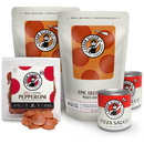 The Urban Slicer Pizza Worx Deepest Dish Pi Pack features two deep dish dough mix bags, spicy cupping pepperoni, and two cans of pizza sauce on a white background—everything you need for homemade deep dish pizza nights.
