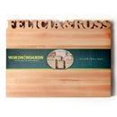 The Words With Boards Large Personalized Cutting Board 12.5" x 16" features FELICIA & ROSS carved at the top, a branded paper band, and a heart beside "Handmade in Baltimore, Maryland.