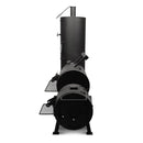 Front view of the Yoder Smokers Durango 20 Offset Smoker by Yoder Smokers, a large-capacity BBQ with a vertical smoking chamber, side firebox, metal grates, and handles, shown against a white background.