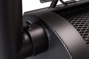 Close-up of the Yoder Smokers Loaded Wichita Offset Smoker in black metal, featuring a mesh cooking surface, cylindrical chimney, and detailed welding—highlighting Yoder Smokers’ American-made quality.