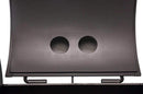 Close-up of the interior lid of the Yoder Smokers Loaded Wichita Offset Smoker, featuring two circular indentations, a smooth dark American-made finish, and visible hinge mechanisms at the base.