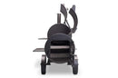 The Yoder Smokers Loaded Wichita Offset Smoker is a black, barrel-shaped American-made grill with two open lids, side vents, and metal shelves, shown from the front with spacious grilling areas.
