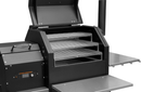 A close-up of a Yoder Smokers YS640 with the 3-Tier Wire Smoking Rack by Yoder Smokers installed, showing ample vertical cooking space and sturdy side shelves for convenient food prep.