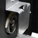 Close-up of a metallic circular blade, partially enclosed in black housing, possibly part of the Yoder Smokers YS640S Competition Pellet Grill with Wire Shelves—crafted by Yoder Smokers for precise grilling and wood-fired flavor.