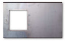 The Yoder Smokers YS640 Two-Piece Heat Diffuser is a rectangular metal plate with a large left square cutout and small circular indents. Its matte, brushed finish by Yoder Smokers makes it ideal for direct flame grilling on the YS640 pellet grill.