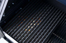 Close-up of a clean metal grill grate on a Yoder Smokers YS640 with the Yoder Smokers Two-Piece Heat Diffuser, showing flames glowing through—ideal for direct flame grilling.