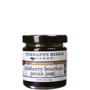 Terrapin Ridge Farms Blueberry Bourbon Pecan Jam 5 oz—gluten-free, vegan, and made with simple ingredients. Stylish black lid, white label, and clear text make it ideal for charcuterie boards or as a hostess gift.