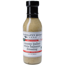 A 12 fl oz bottle of Terrapin Ridge Farms Creamy Italian White Balsamic Dressing, labeled as a salad dressing and marinade, with a black cap and a white label with green, red, and black text.