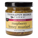 Terrapin Ridge Farms Raspberry Honey Mustard Pretzel Dip comes in a 4.5 oz jar with a black lid. The label notes simple ingredients and gluten-free status—ideal for dipping pretzels, featuring visible mustard seeds for extra flavor.