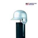 Silver Baseball Batting Helmet BBQ Chimney Cap mounted on a black pipe.