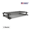 Two stacked metal mesh grill racks featuring the Pimp My Grill® Gen2 Slide-Out Rack System.