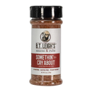 A jar of B.T. Leigh’s Sweet & Spicy BBQ Rub featuring a logo of a man with a beard and a cap.