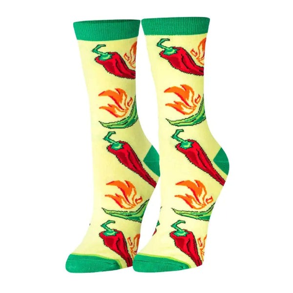 Spicy pepper socks with red and green chili pattern – fun foodie gift from DDR BBQ Supply