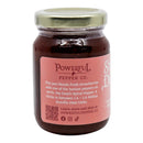 A jar of Powerful Pepper Strawberry Death Spiral Chili Jam from Powerful Pepper Company, featuring the bold heat of Death Spiral Peppers and sweet strawberries. The striking pink label displays the heat level and company details, making this spicy jam an adventurous blend for those who crave both sweetness and intense chili fire.
