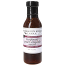 Terrapin Ridge Farms Raspberry Peach Chipotle Sauce, ideal for cheese boards or as a BBQ glaze, is shown with its purple and white label on a plain white background.
