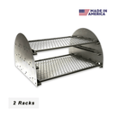 Pimp My Grill® Gen2 Slide-Out Rack System - 2 Racks for the Traeger Ironwood 650 featuring a two-tier metal design with arched side supports and wire mesh shelves to expand grill cooking capacity.