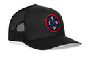 The Haka Hat Tennessee Trucker Hat is a black TEN X Football snapback with a mesh back and a front patch featuring “TEN” and a football—perfect for Nashville fans.