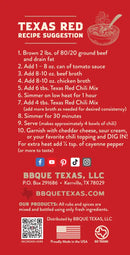 Recipe suggestion for chili on bottle of BBQue Texas Chili Seasoning