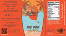 A label for Culture Hot Sauce The Don features a vibrant beach scene with palm trees and a sunset, and includes the brand name, product name, ingredients, nutrition facts, social media details, and flavor notes highlighting its original recipe made with pineapple and habanero for a sweet and zesty kick.