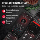 Smart cooking app with features on a dark background. ThermoPro TempSpike Pro wireless meat thermometer with WiFi and Bluetooth for precision BBQ and grill cooking at DDR BBQ Supply